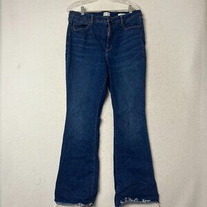 Wonderly High-Rise Flare Blue Jeans Frayed Raw Hem Flared Womens 16 Regular